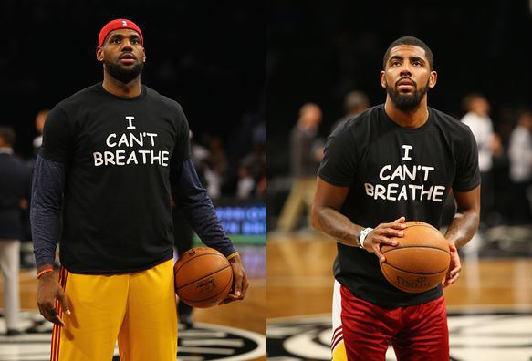 Lebron James and more, pictured wearing T shirts with the words I can't  breath' to express their anger and grief over the death of…