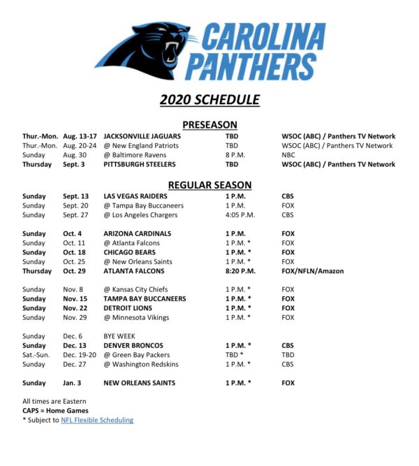 Carolina Panthers Announce 2020 Season Schedule Carolina Blitz