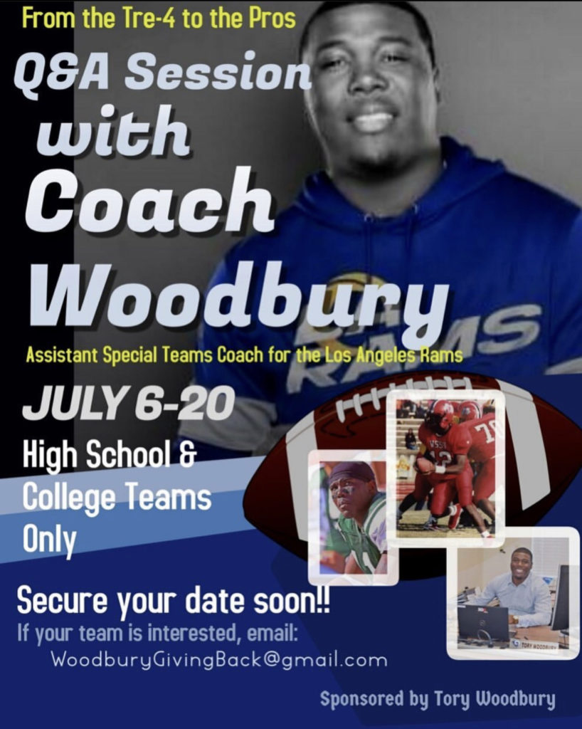 LA Rams Coach Tory Woodbury to Hold Free Coaching Clinic