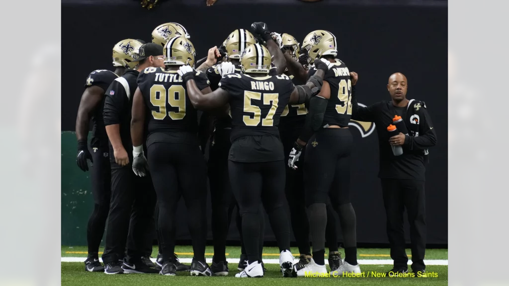 New Orleans Saints defensive tackle Shy Tuttle (99) warms up