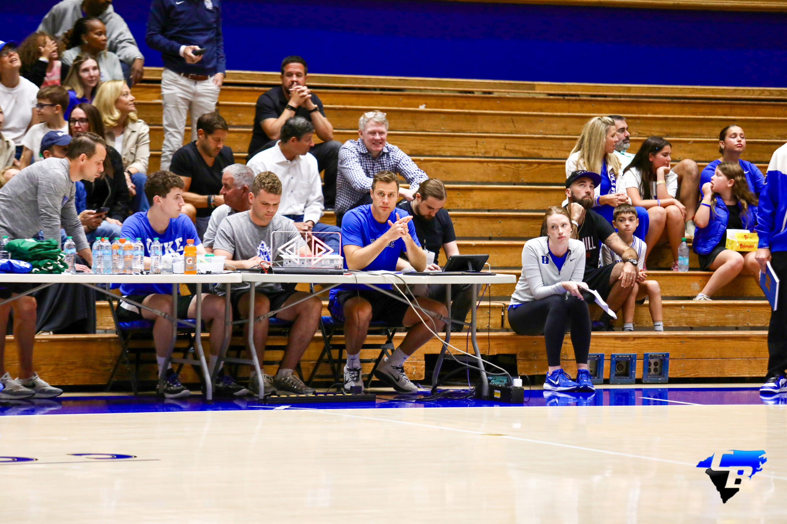 Coach Jon Scheyer looks on during scrimmaging